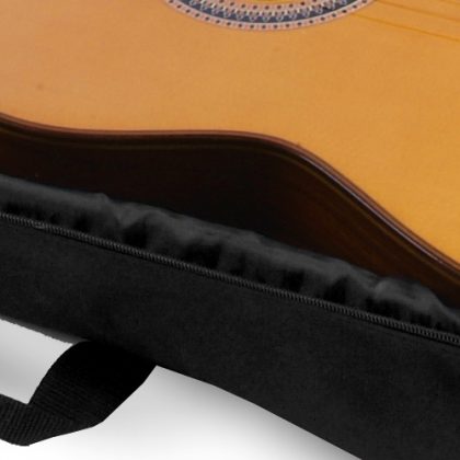 70D polyester over rigid 10mm HardCell™ high-density foam core (UpStart Small Body Acoustic Guitar Gig Bag)