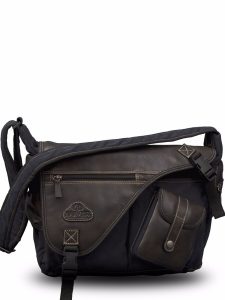 Canvas and Leather Laptop Bag by Harvest Fine Leather, Navy with Brown
